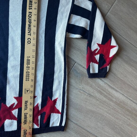 Perry Ellis Blue & White Striped Sweater w/ Red Stars – Women’s Large - Picture 3 of 9